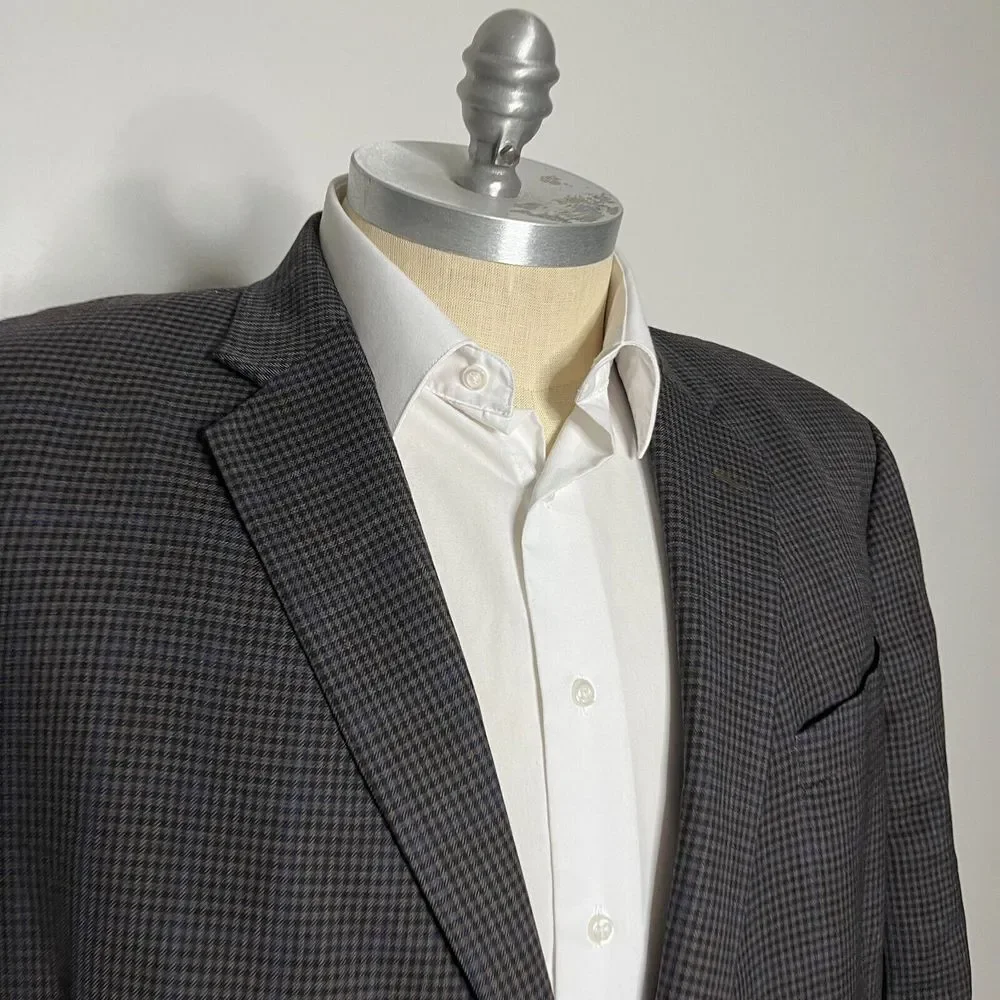 Joseph Feiss Gold Sport Coat Blazer 50L‎ Mens Wool Check Brown Big & Tall